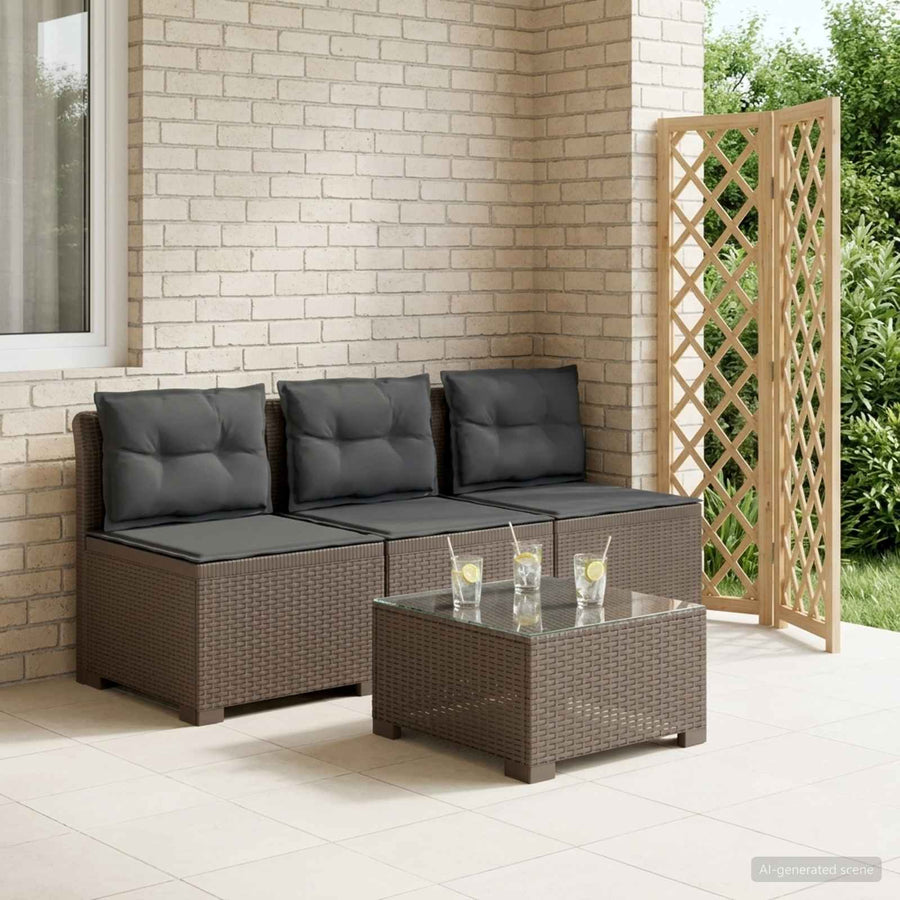 3-zits tuinbank met kussens in rattanlook PP Lichtgrijs