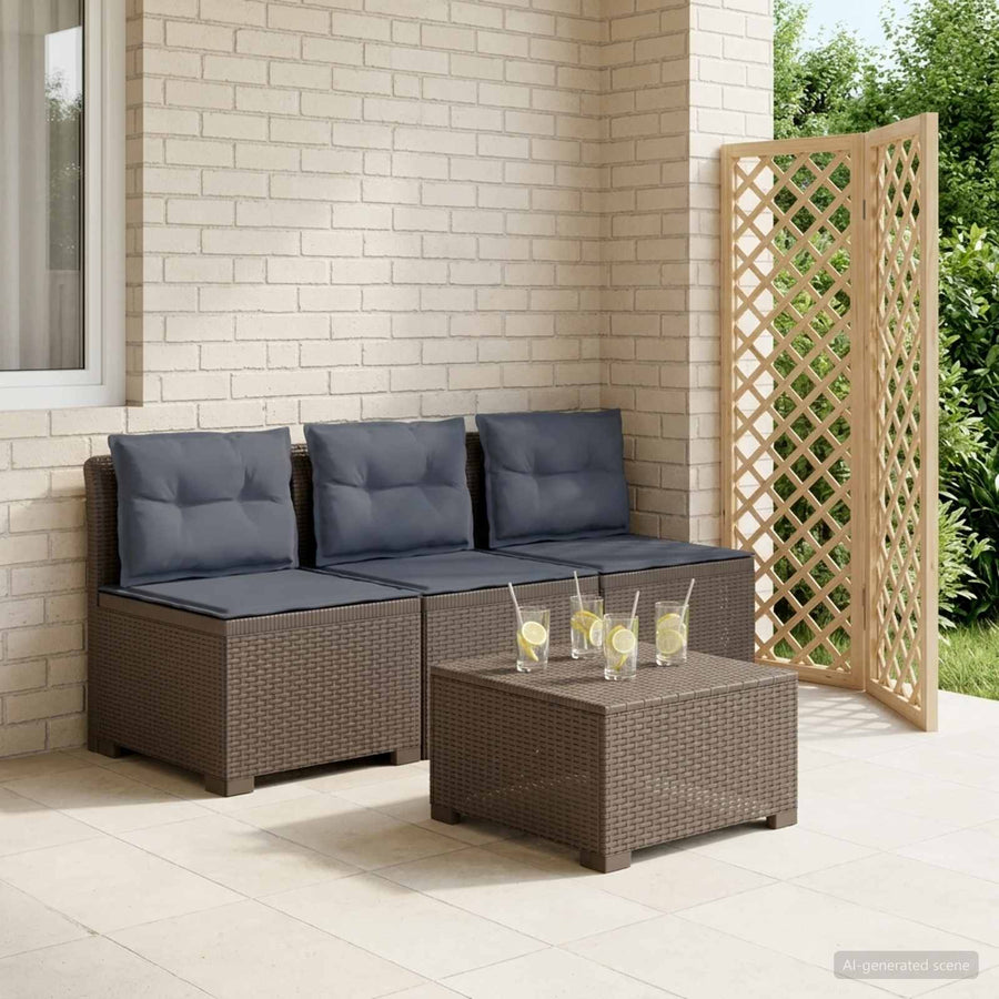 3-zits tuinbank met kussens in rattanlook PP Lichtgrijs