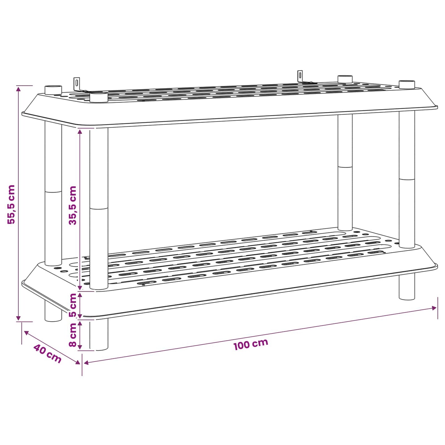 Plankenunit 2-laags 100 x 40 x 55,5 cm PP Lichtgrijs