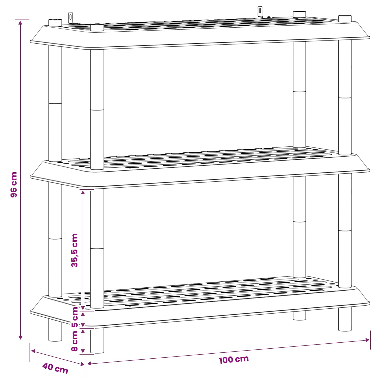 Plankenunit 3-laags 100 x 40 x 96 cm PP Antracietkleurig