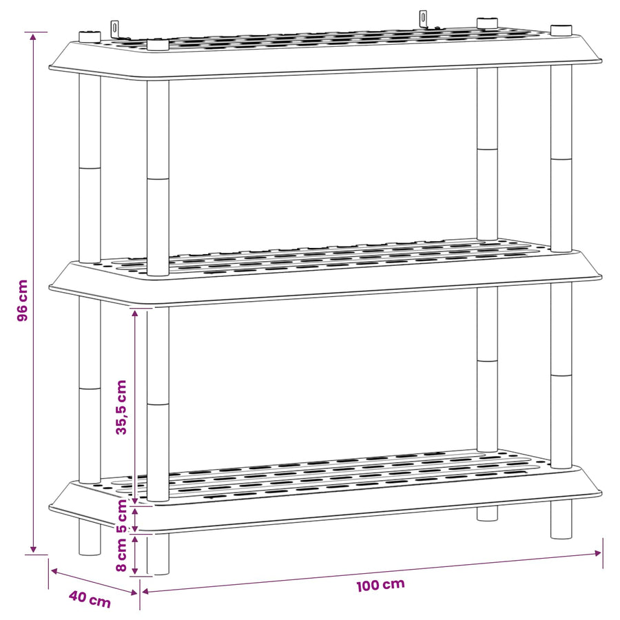 Plankenunit 3-laags 100 x 40 x 96 cm PP Wit