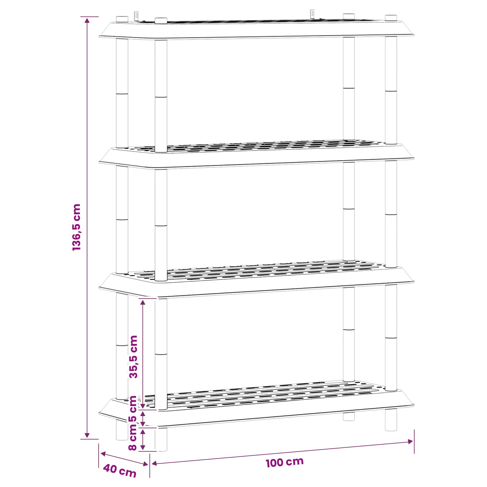 Plankenunit 4-laags 100 x 40 x 136,5 cm PP Bruin