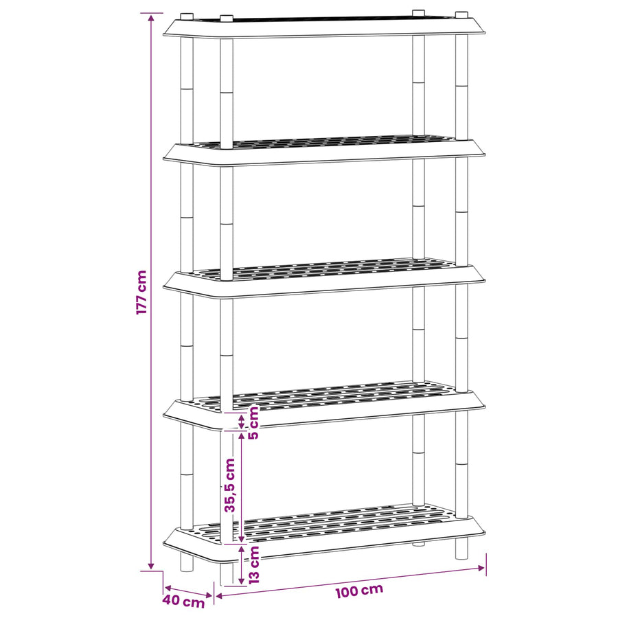 Plankenunit 5-laags 100 x 40 x 177 cm PP Wit