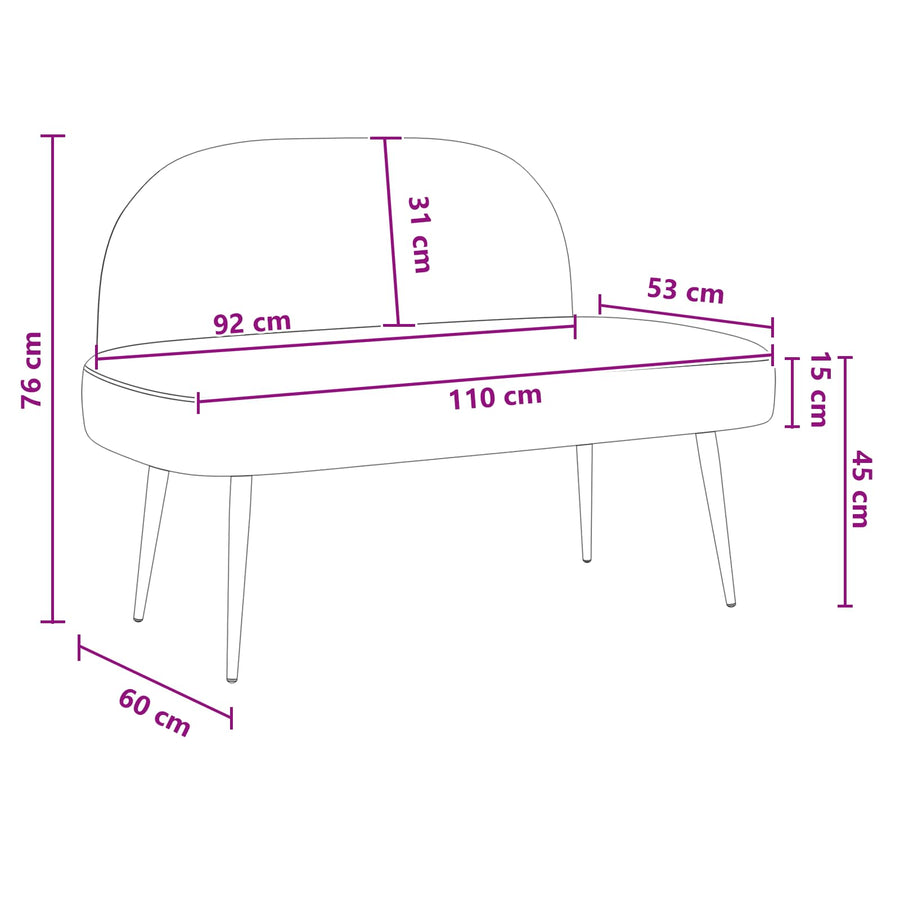 Beklede bank met rugleuning Lichtgeel 110 x 60 x 76 cm