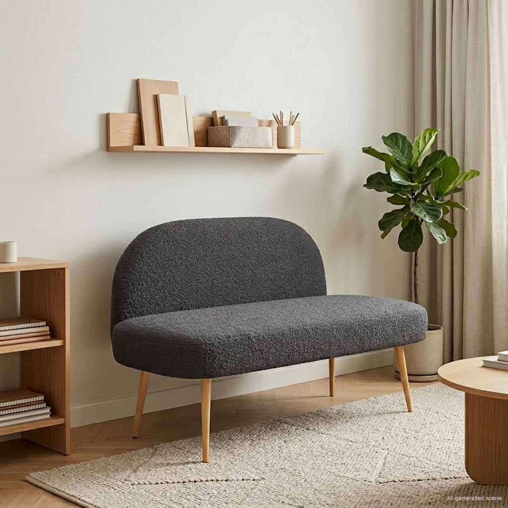 Beklede bank met rugleuning Donkergrijs 110 x 60 x 76 cm Bouclé