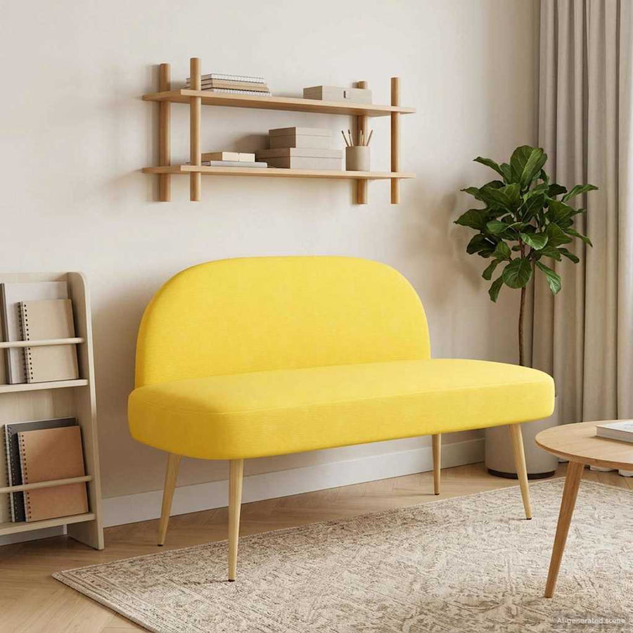 Beklede bank met rugleuning Lichtgeel 110 x 60 x 76 cm