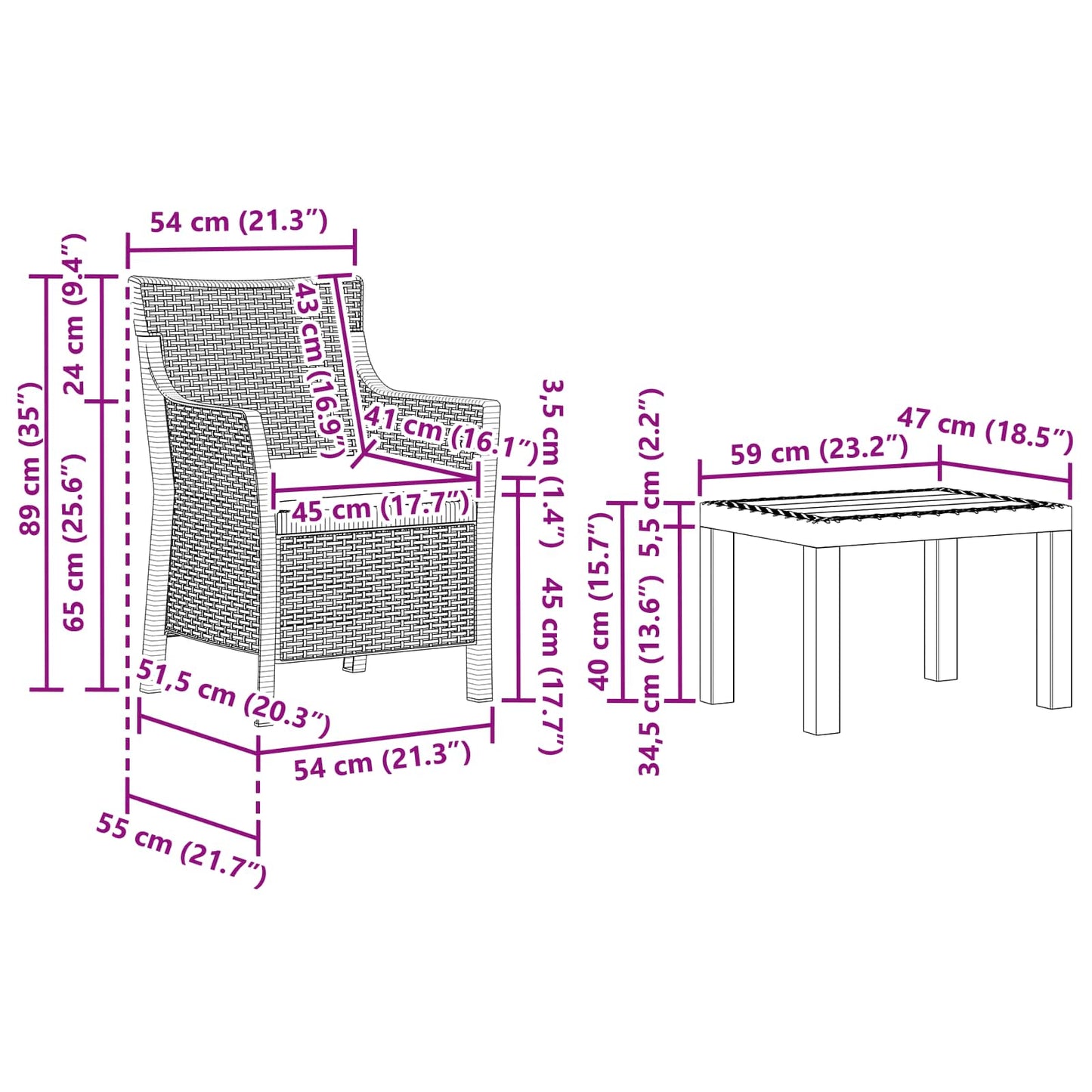 Loungeset met kussen 3 pcs Wit PP