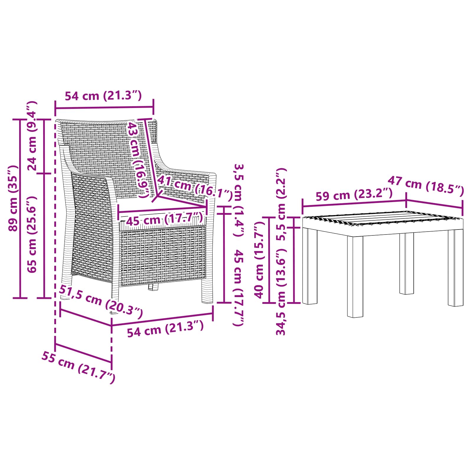 Loungeset met kussen 3 pcs Wit PP