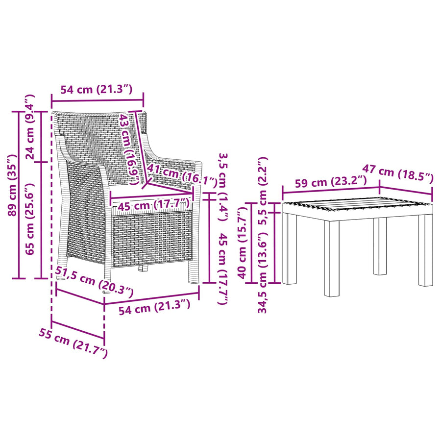 Loungeset met kussen 3 pcs Antracietkleurig PP