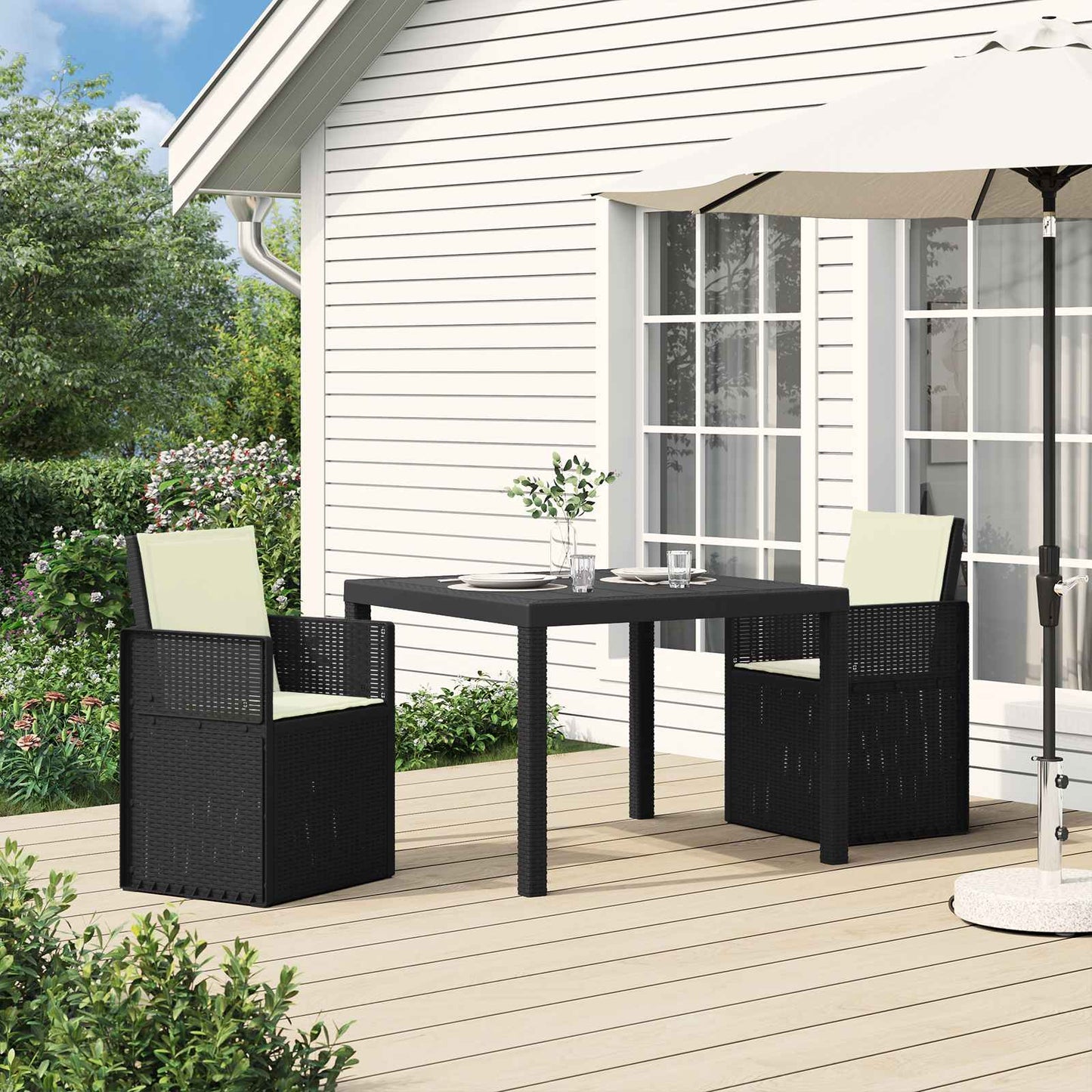Tuin eettafelset met kussen 3 pcs Antraciet- en crèmekleurig PP