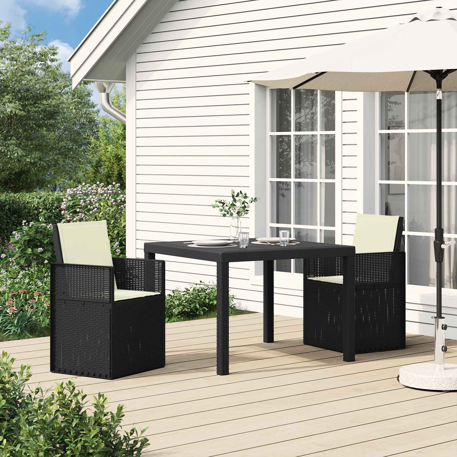 Tuin eettafelset met kussen 3 pcs Antraciet- en crèmekleurig PP