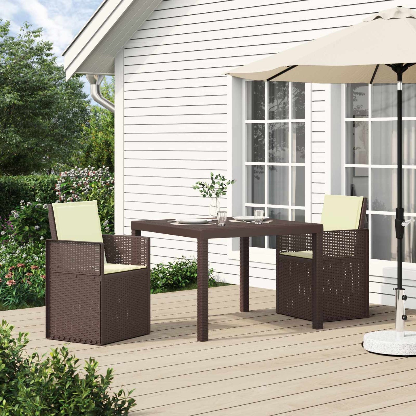 Tuin eettafelset met kussen 3 pcs Bruin en crèmekleurig PP