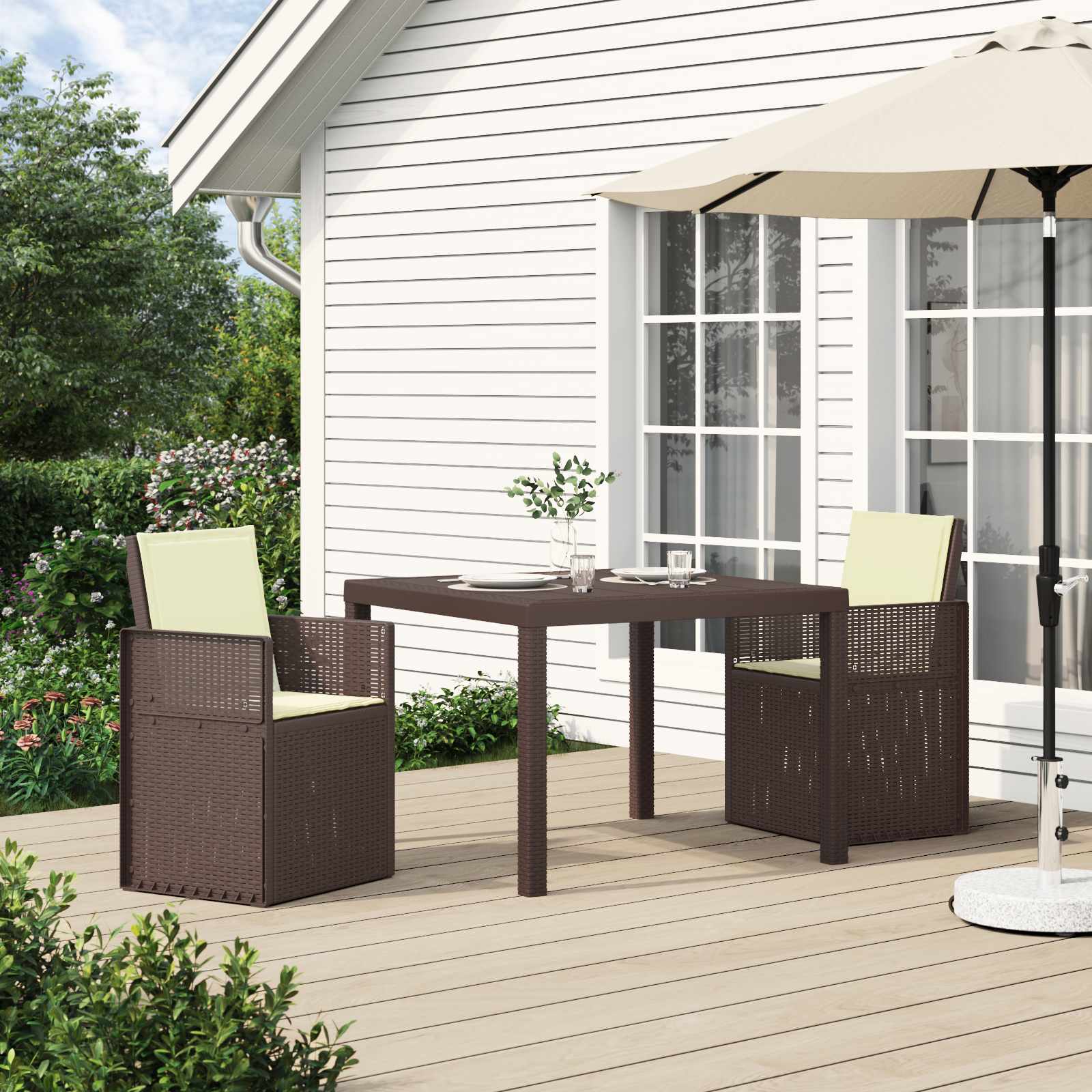 Tuin eettafelset met kussen 3 pcs Bruin en crèmekleurig PP