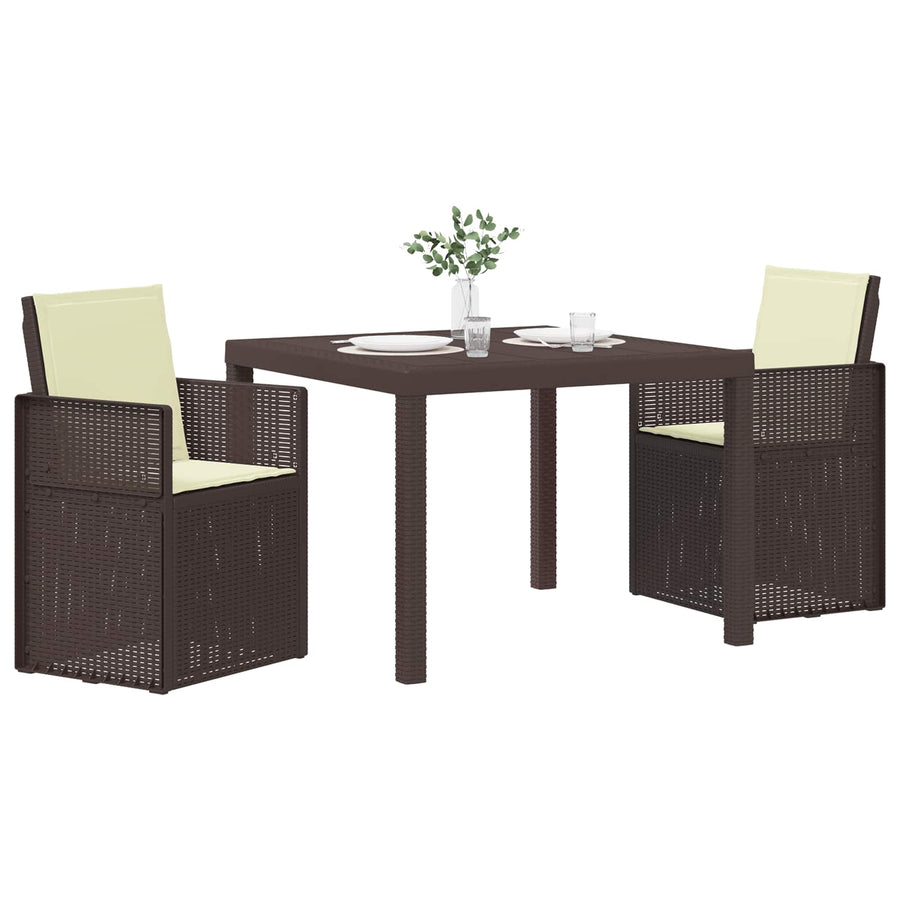 Tuin eettafelset met kussen 3 pcs Bruin en crèmekleurig PP