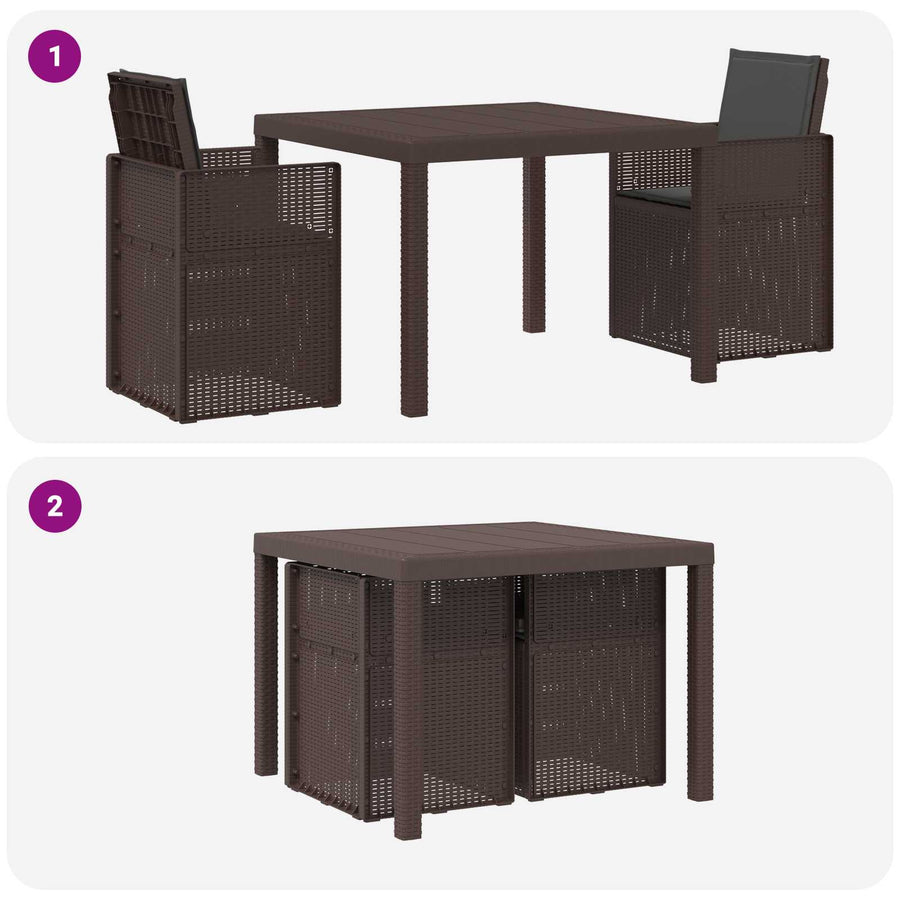 Tuin eettafelset met kussen 3 pcs Bruin en antracietkleurig PP