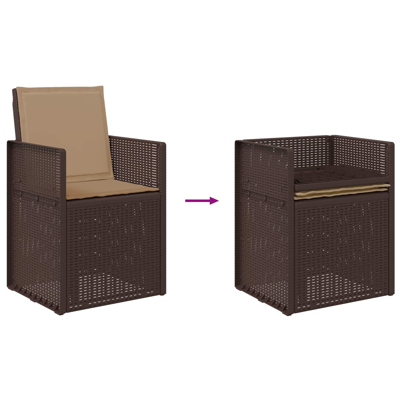 Tuin eettafelset met kussen 3 pcs Bruin en Taupe PP