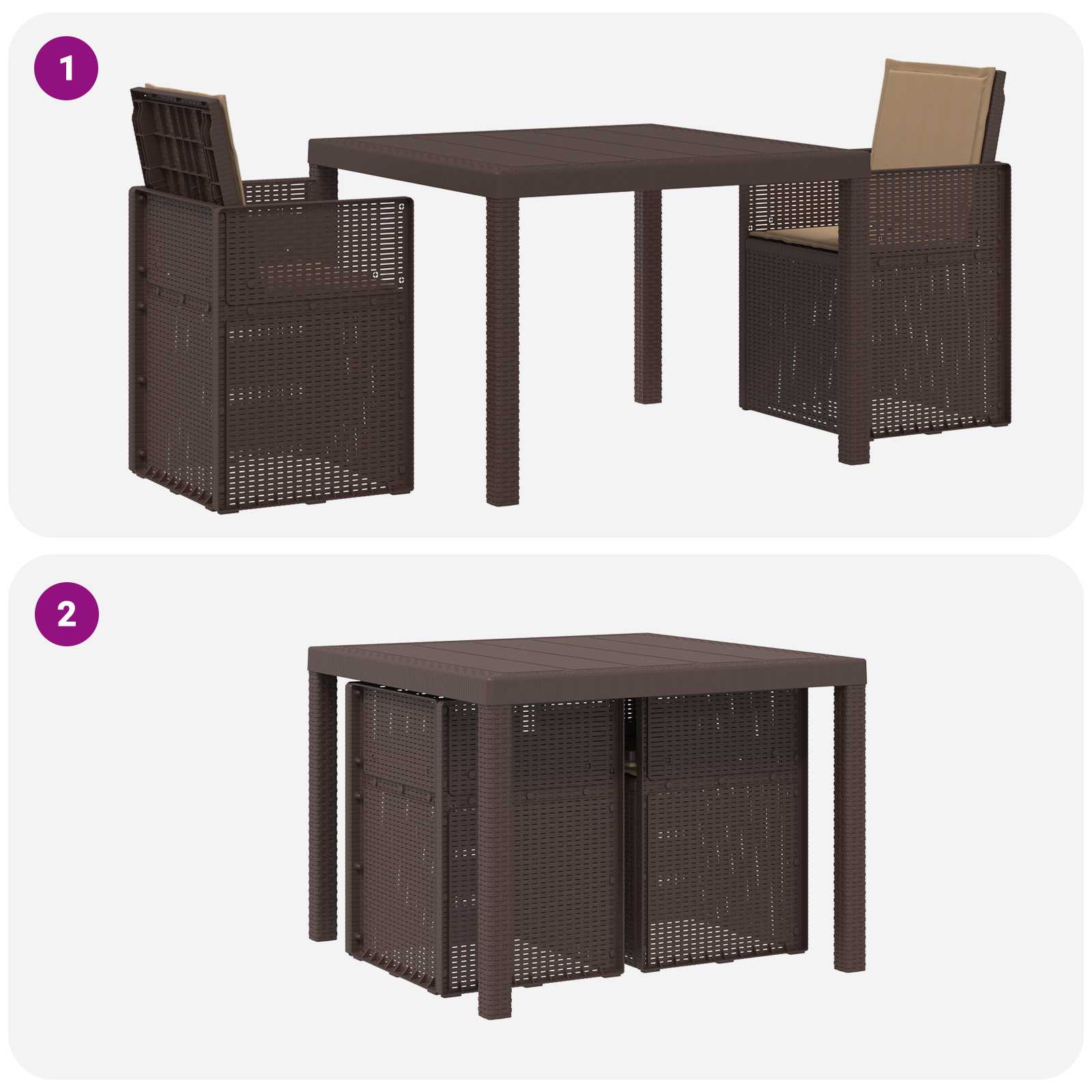Tuin eettafelset met kussen 3 pcs Bruin en Taupe PP