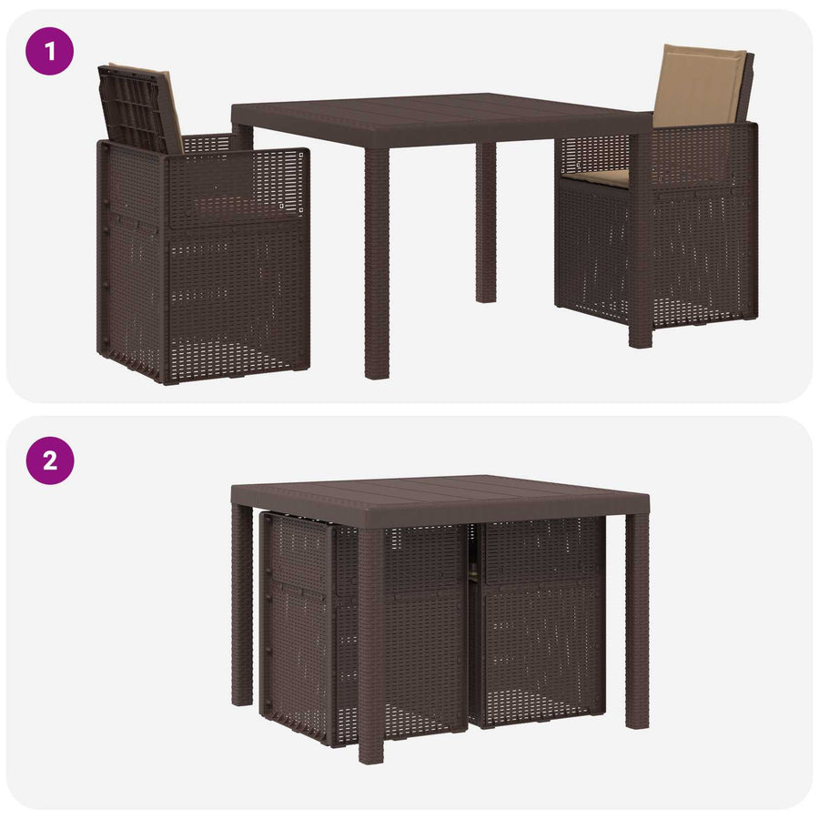 Tuin eettafelset met kussen 3 pcs Bruin en Taupe PP