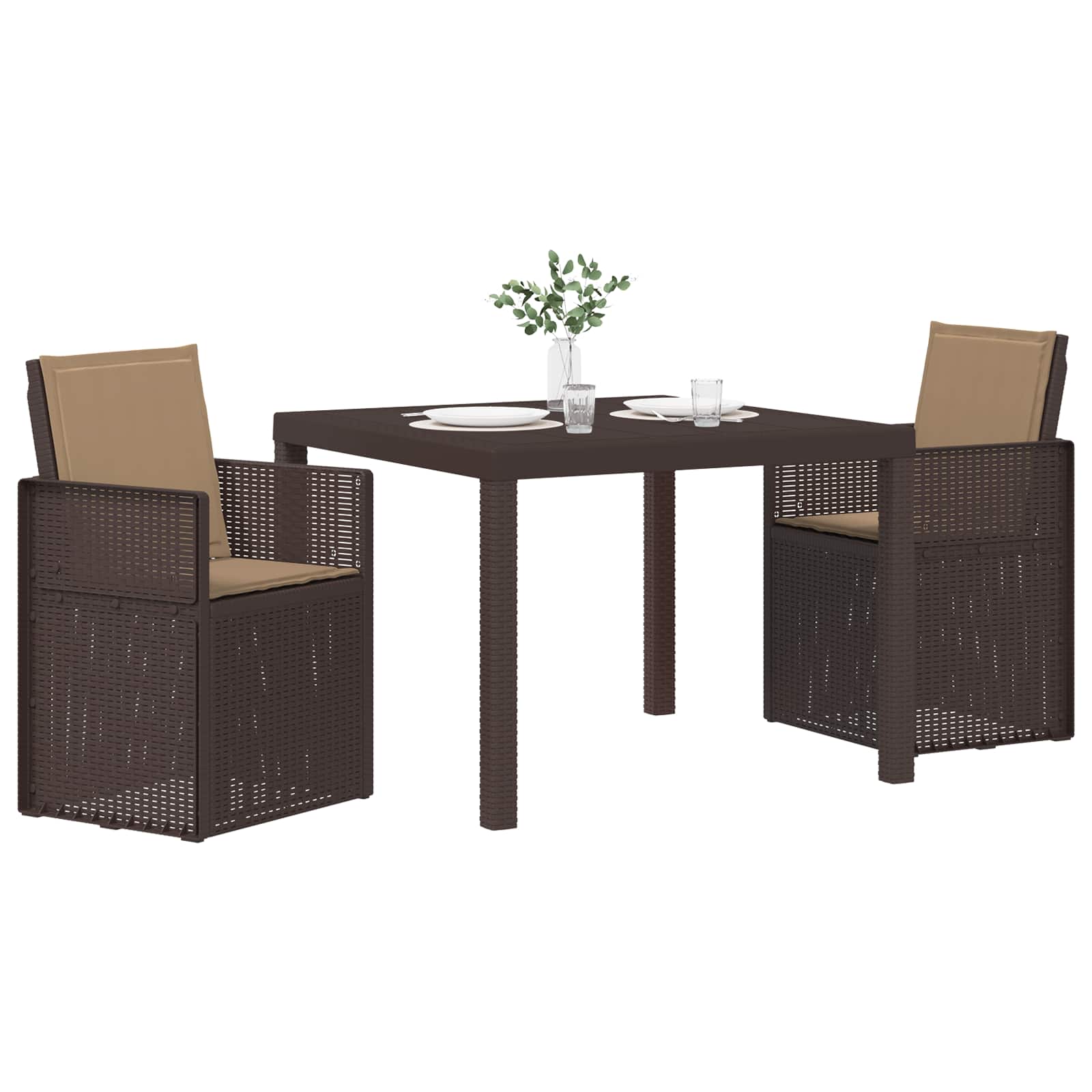 Tuin eettafelset met kussen 3 pcs Bruin en Taupe PP