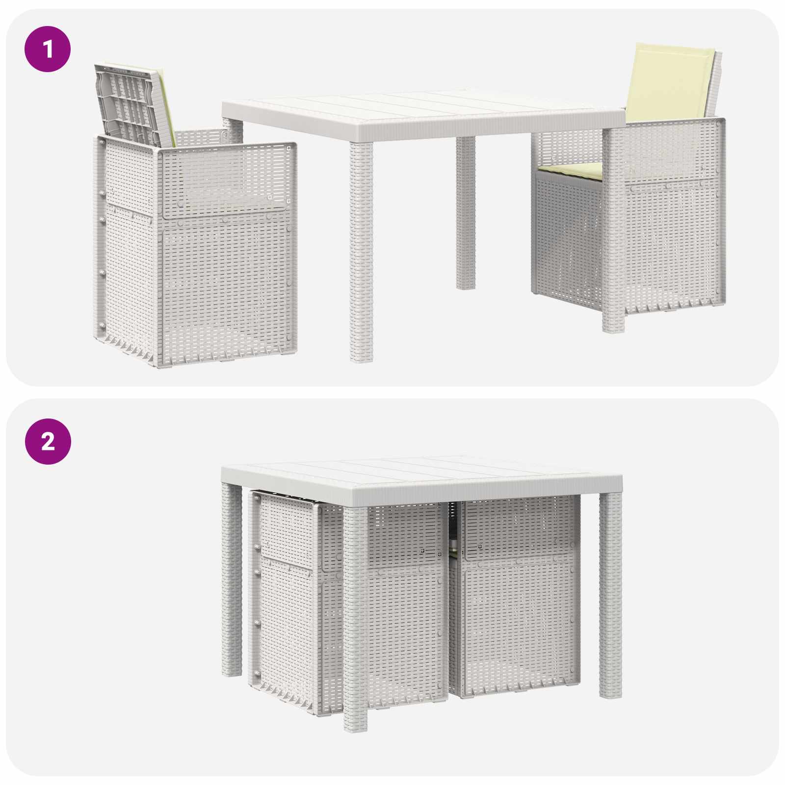 Tuin eettafelset met kussen 3 pcs Wit en crèmekleurig PP