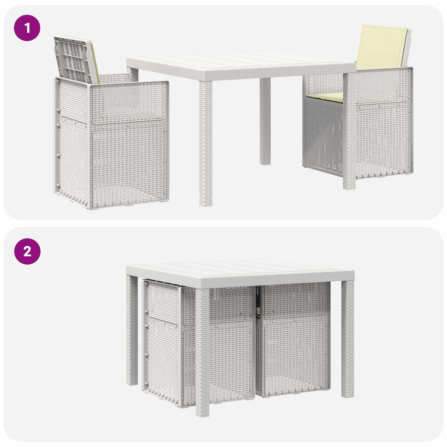 Tuin eettafelset met kussen 3 pcs Wit en crèmekleurig PP