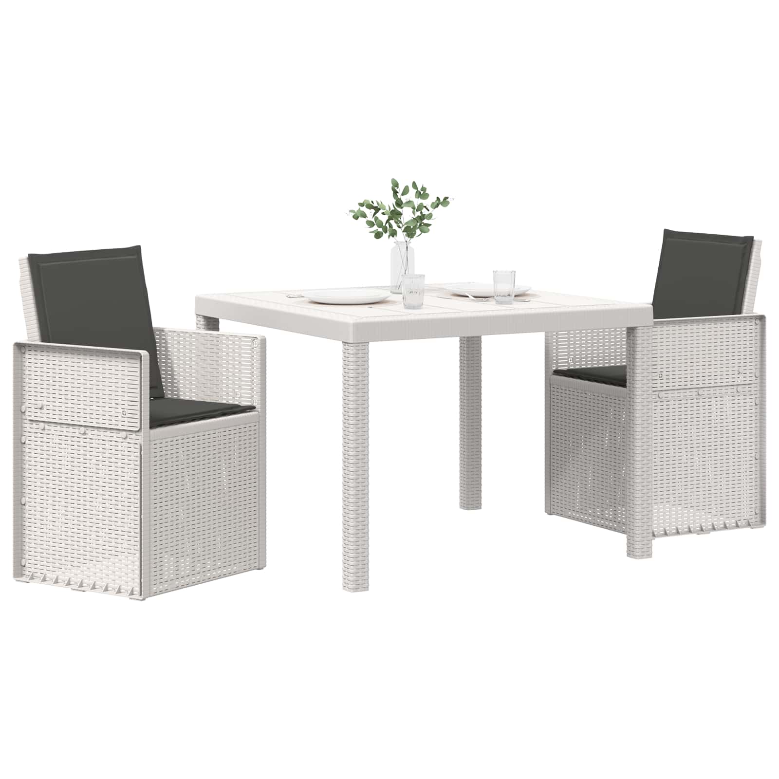 Tuin eettafelset met kussen 3 pcs Wit en antracietkleurig PP