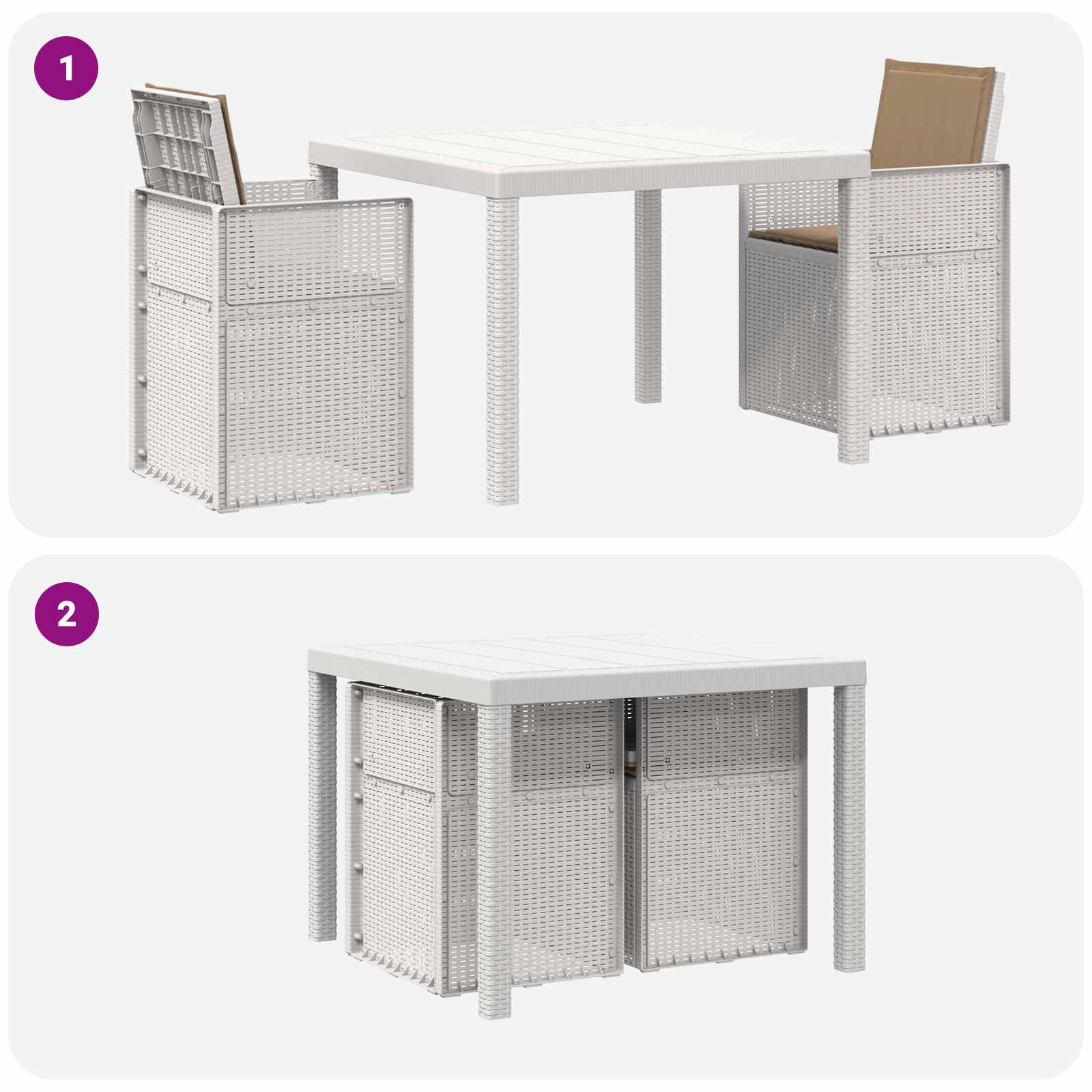 Tuin eettafelset met kussen 3 pcs Wit en Taupe PP