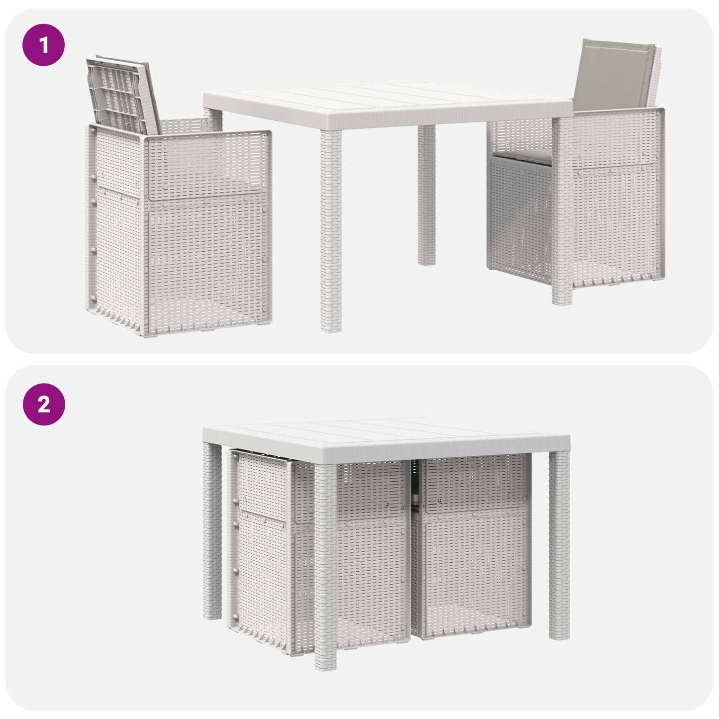 Tuin eettafelset met kussen 3 pcs Wit en Lichtgrijs PP