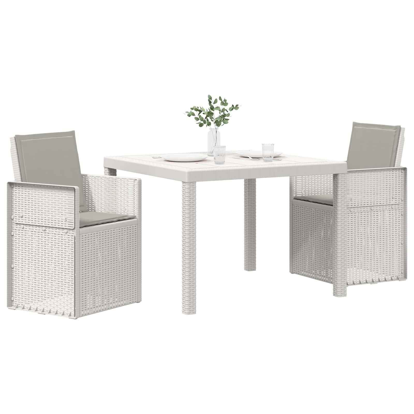 Tuin eettafelset met kussen 3 pcs Wit en Lichtgrijs PP