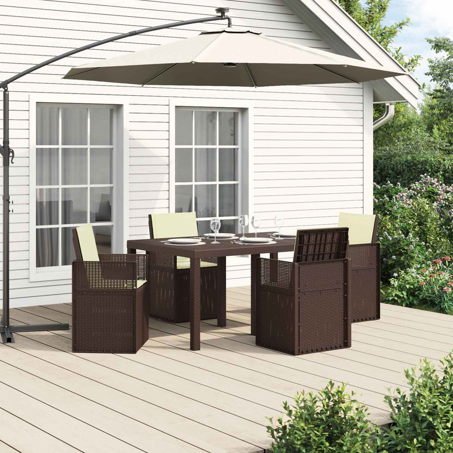 Tuin eettafelset met kussen 5 pcs Bruin en crèmekleurig PP