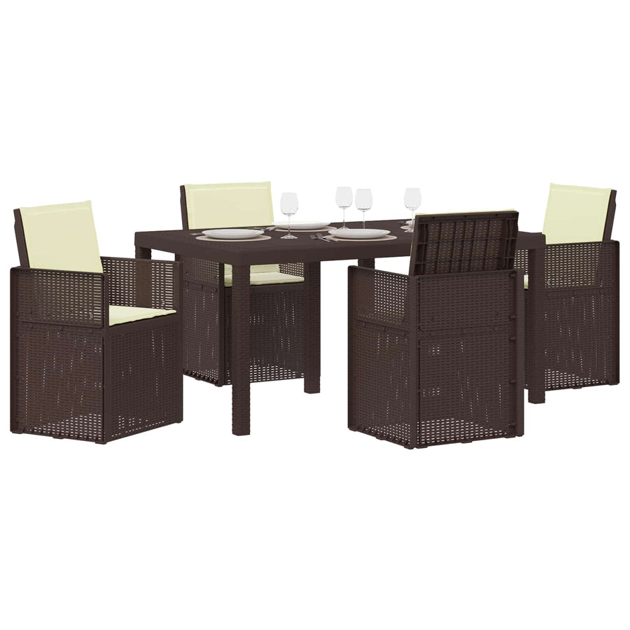 Tuin eettafelset met kussen 5 pcs Bruin en crèmekleurig PP