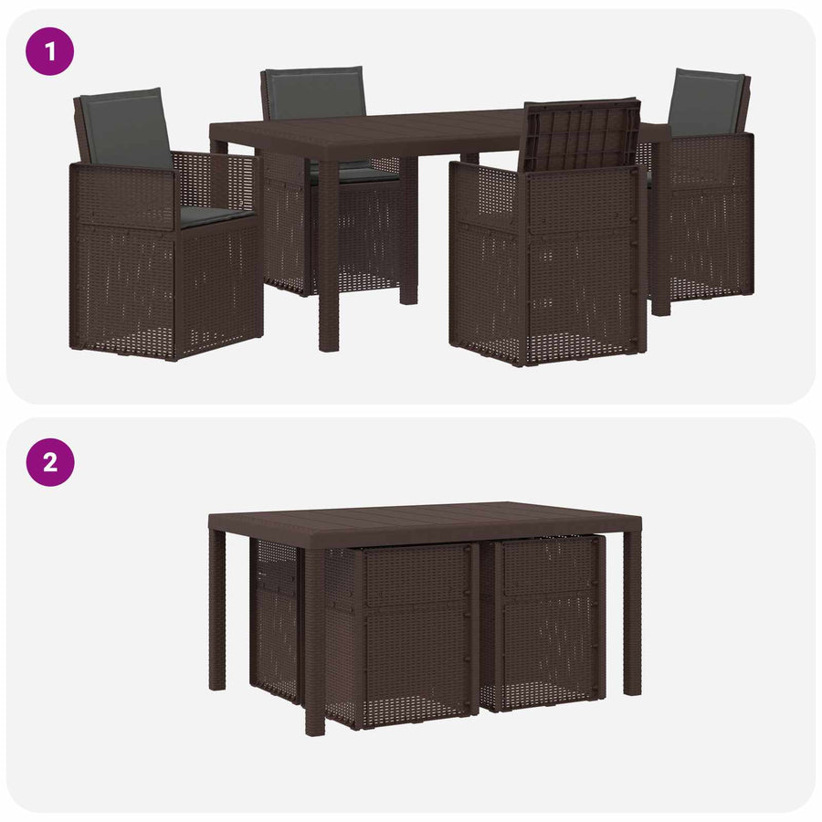 Tuin eettafelset met kussen 5 pcs Bruin en antracietkleurig PP