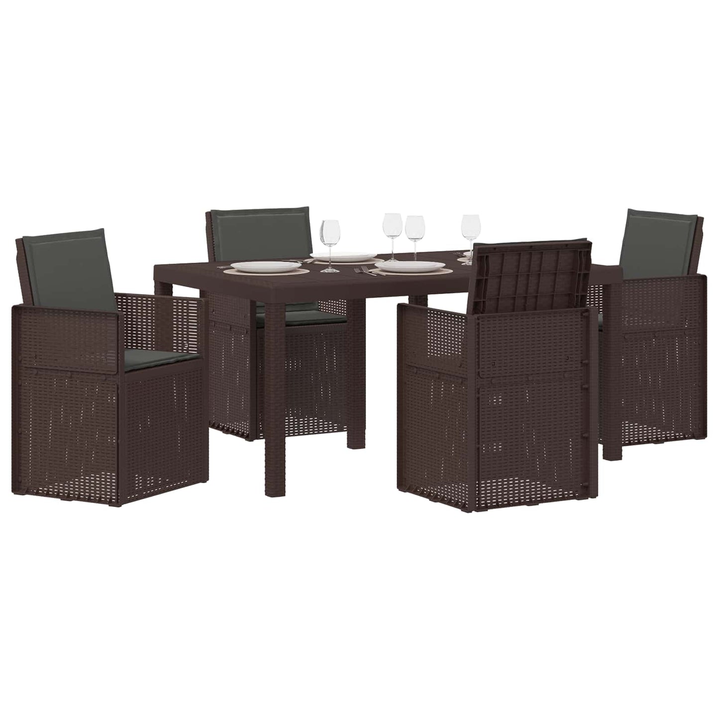 Tuin eettafelset met kussen 5 pcs Bruin en antracietkleurig PP