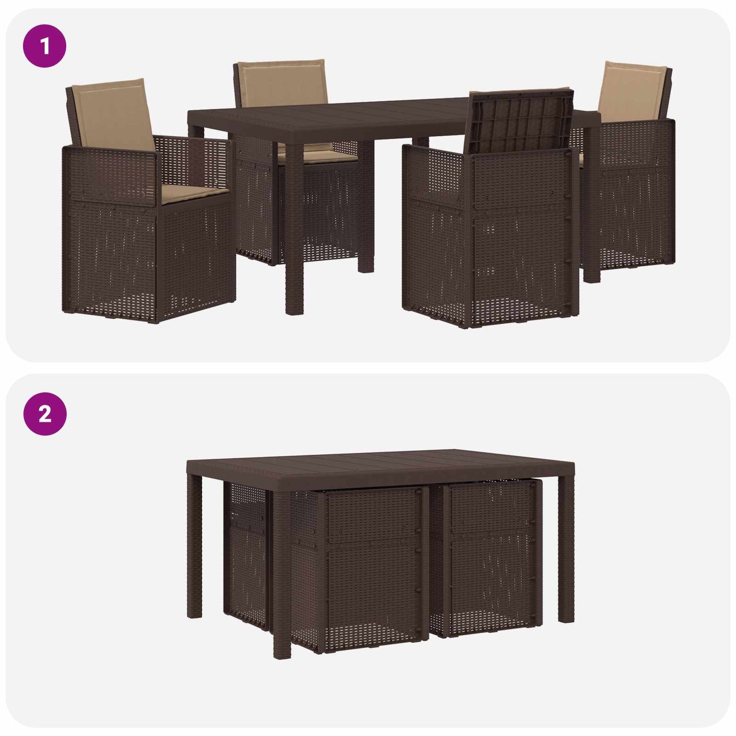 Tuin eettafelset met kussen 5 pcs Bruin en Taupe PP