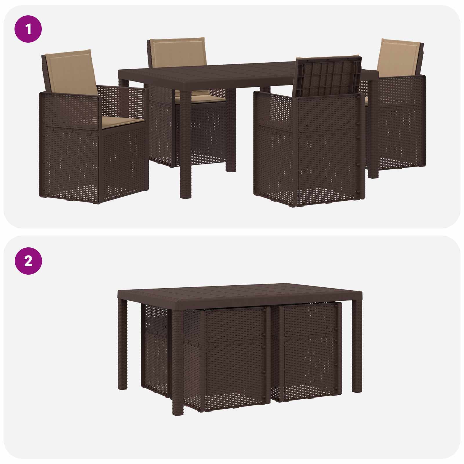 Tuin eettafelset met kussen 5 pcs Bruin en Taupe PP