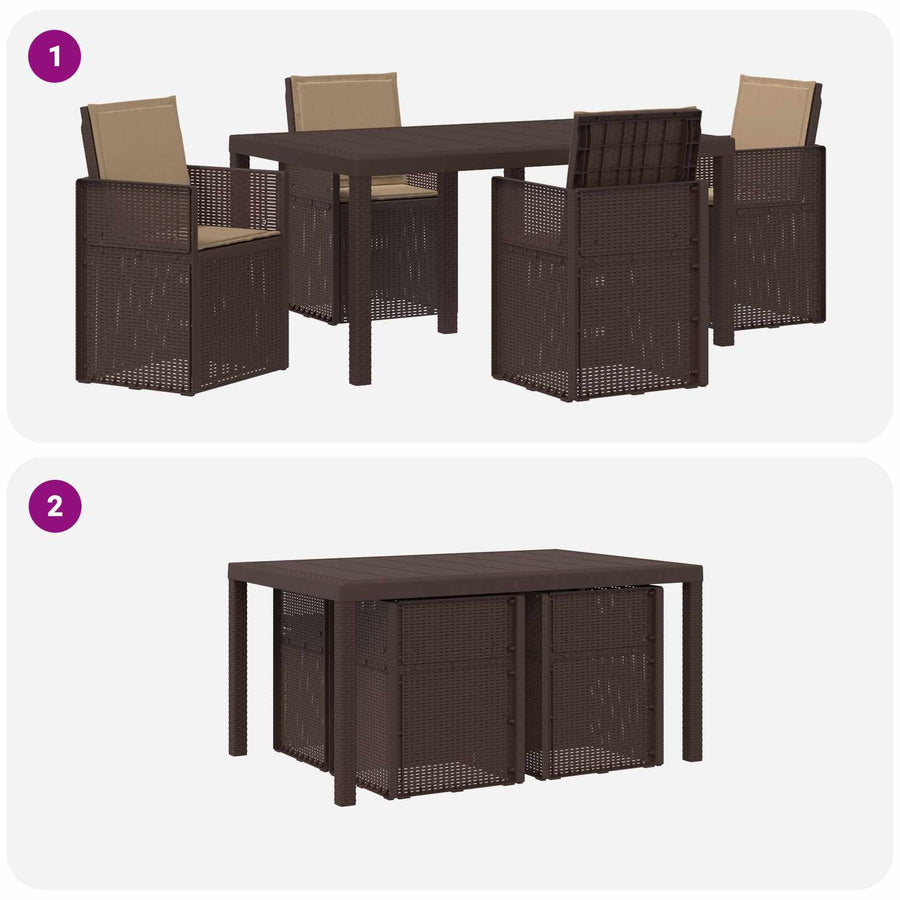 Tuin eettafelset met kussen 5 pcs Bruin en Taupe PP