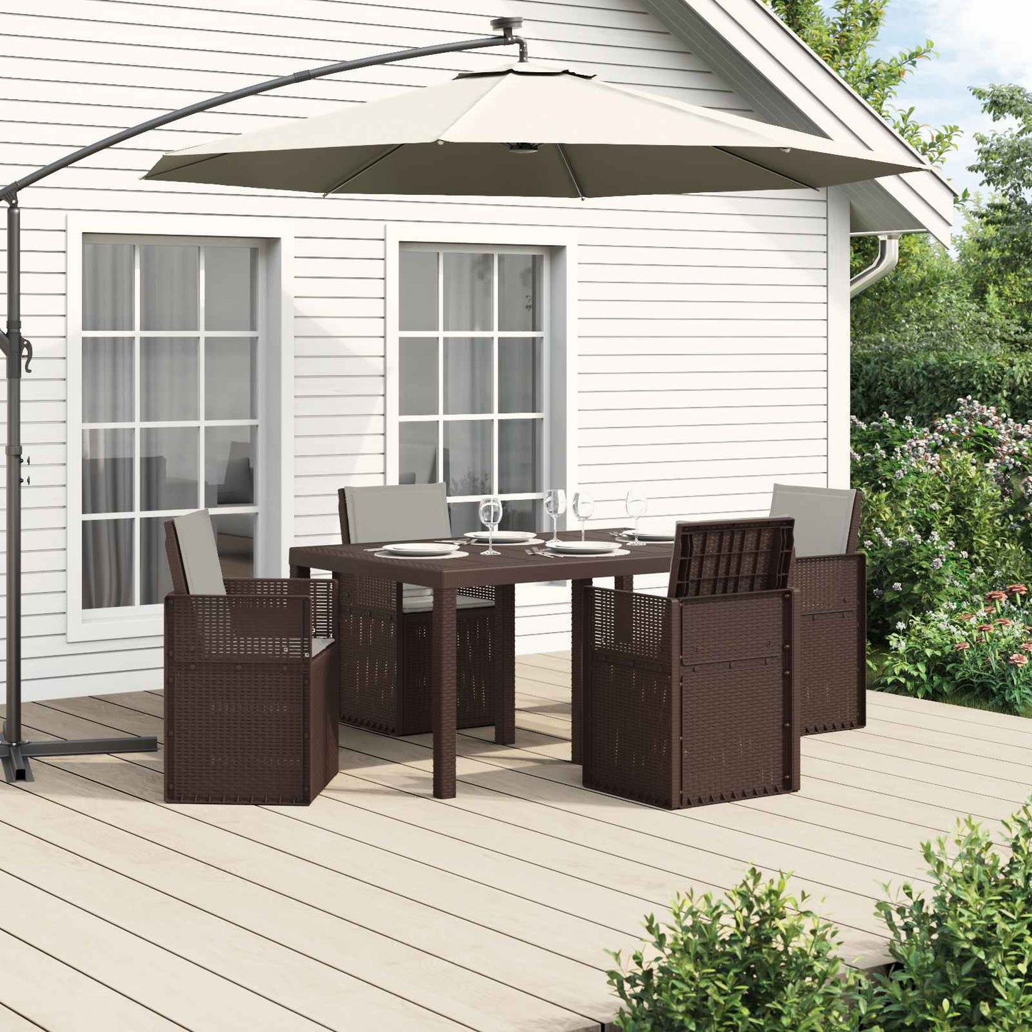 Tuin eettafelset met kussen 5 pcs Bruin en lichtgrijs PP