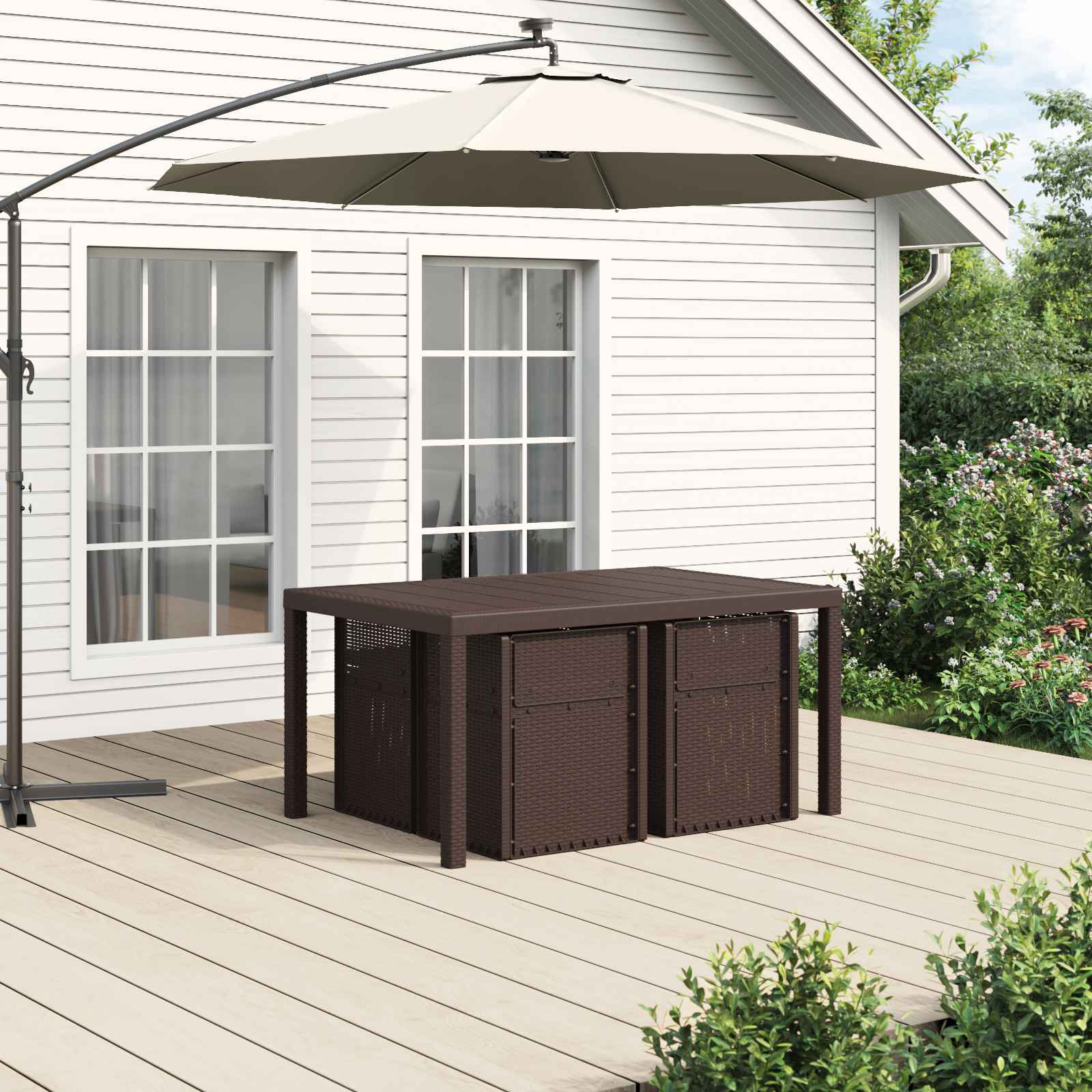 Tuin eettafelset met kussen 5 pcs Bruin en lichtgrijs PP