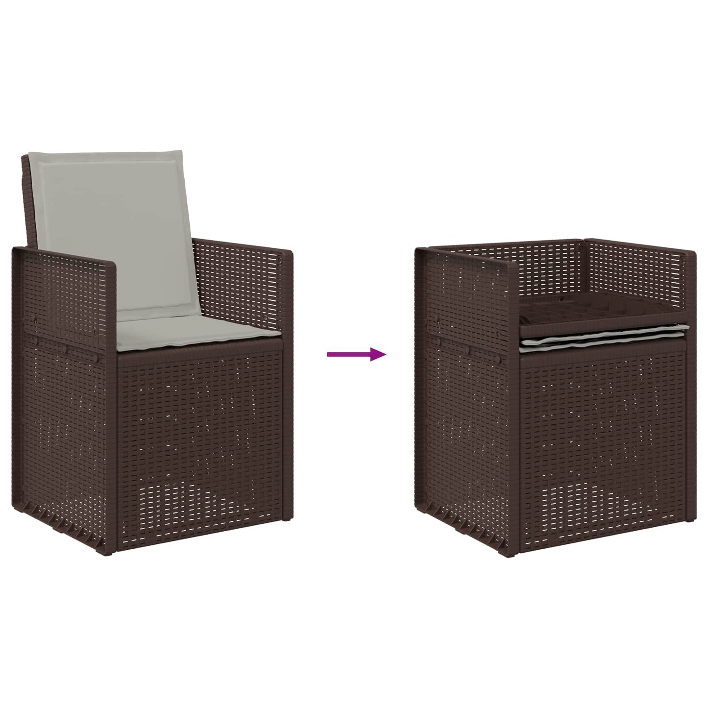 Tuin eettafelset met kussen 5 pcs Bruin en lichtgrijs PP
