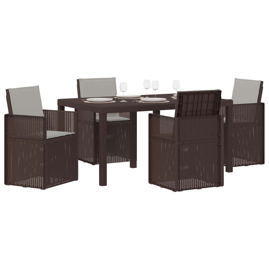 Tuin eettafelset met kussen 5 pcs Bruin en lichtgrijs PP