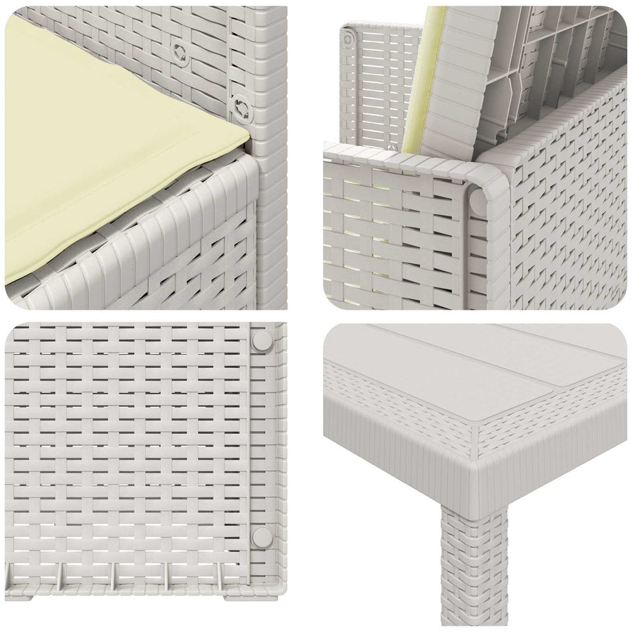 Tuin eettafelset met kussen 5 pcs Wit en crèmekleurig PP