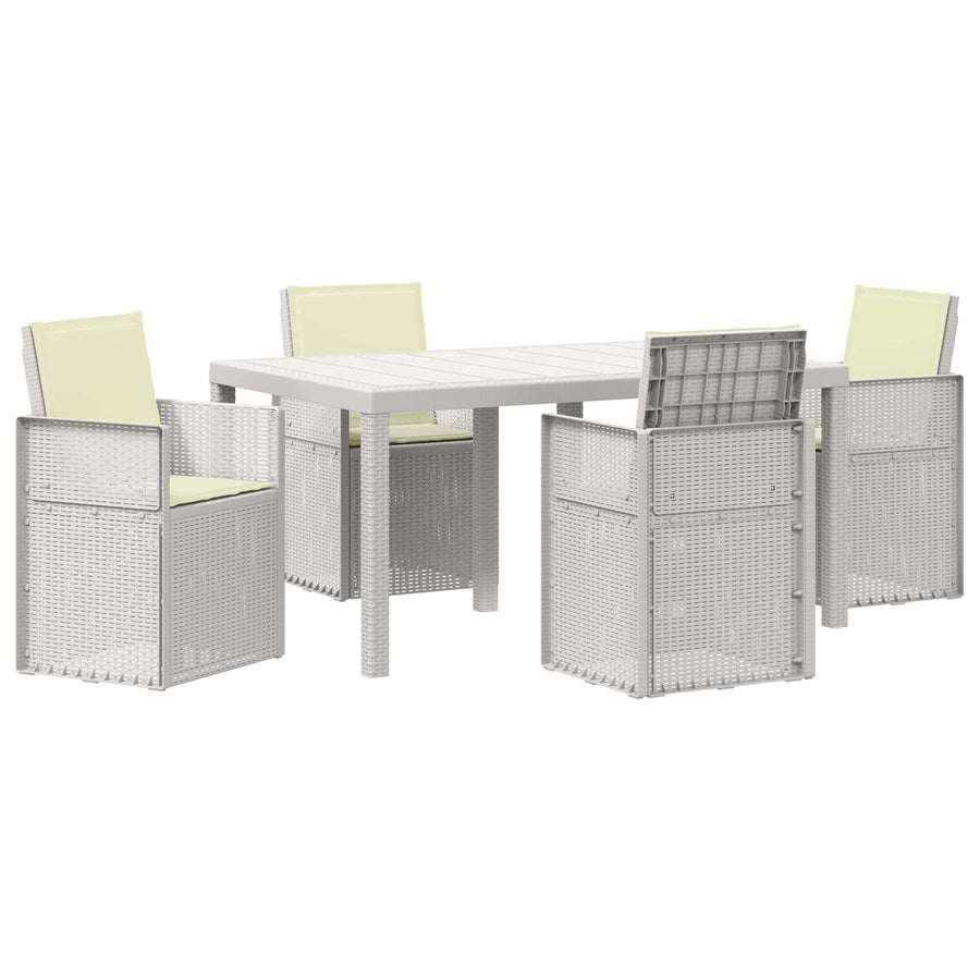 Tuin eettafelset met kussen 5 pcs Wit en crèmekleurig PP