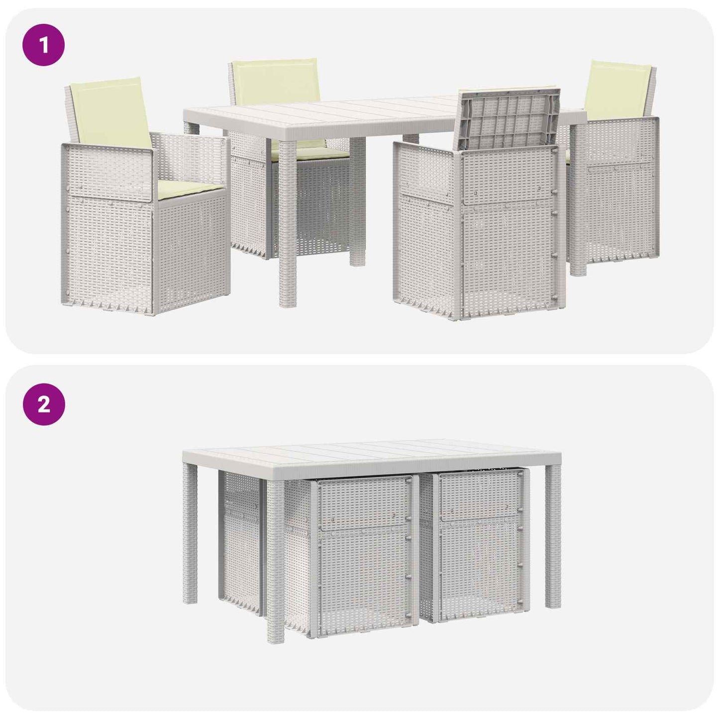 Tuin eettafelset met kussen 5 pcs Wit en crèmekleurig PP