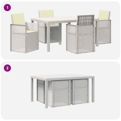 Tuin eettafelset met kussen 5 pcs Wit en crèmekleurig PP