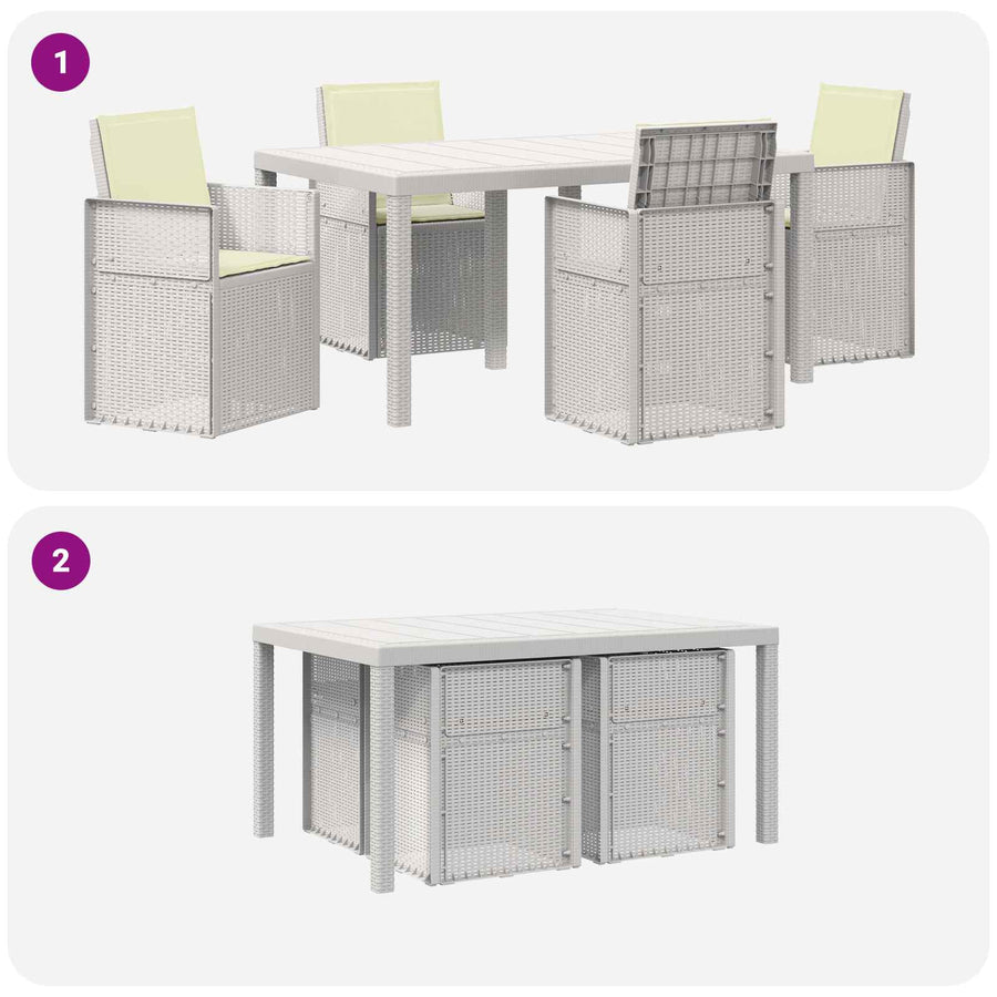 Tuin eettafelset met kussen 5 pcs Wit en crèmekleurig PP