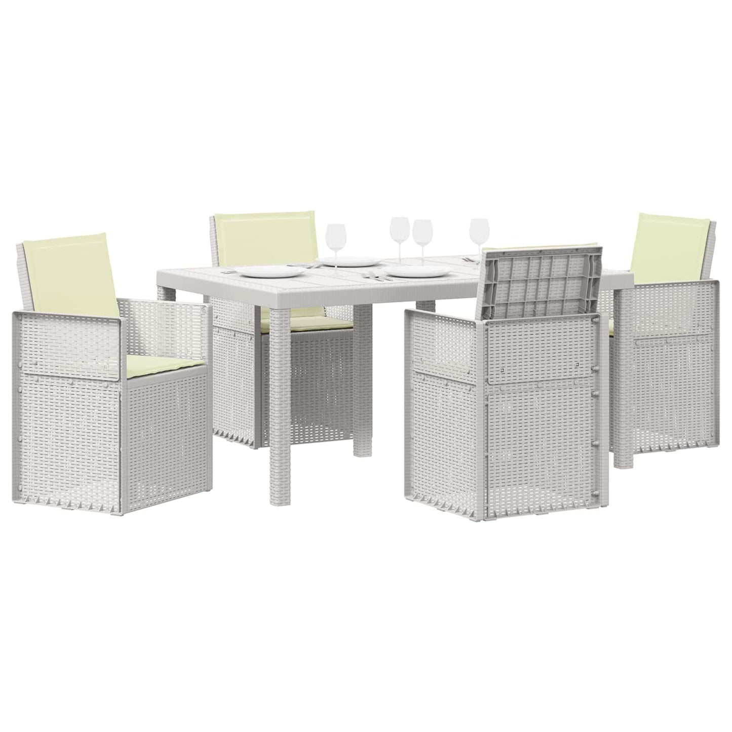 Tuin eettafelset met kussen 5 pcs Wit en crèmekleurig PP