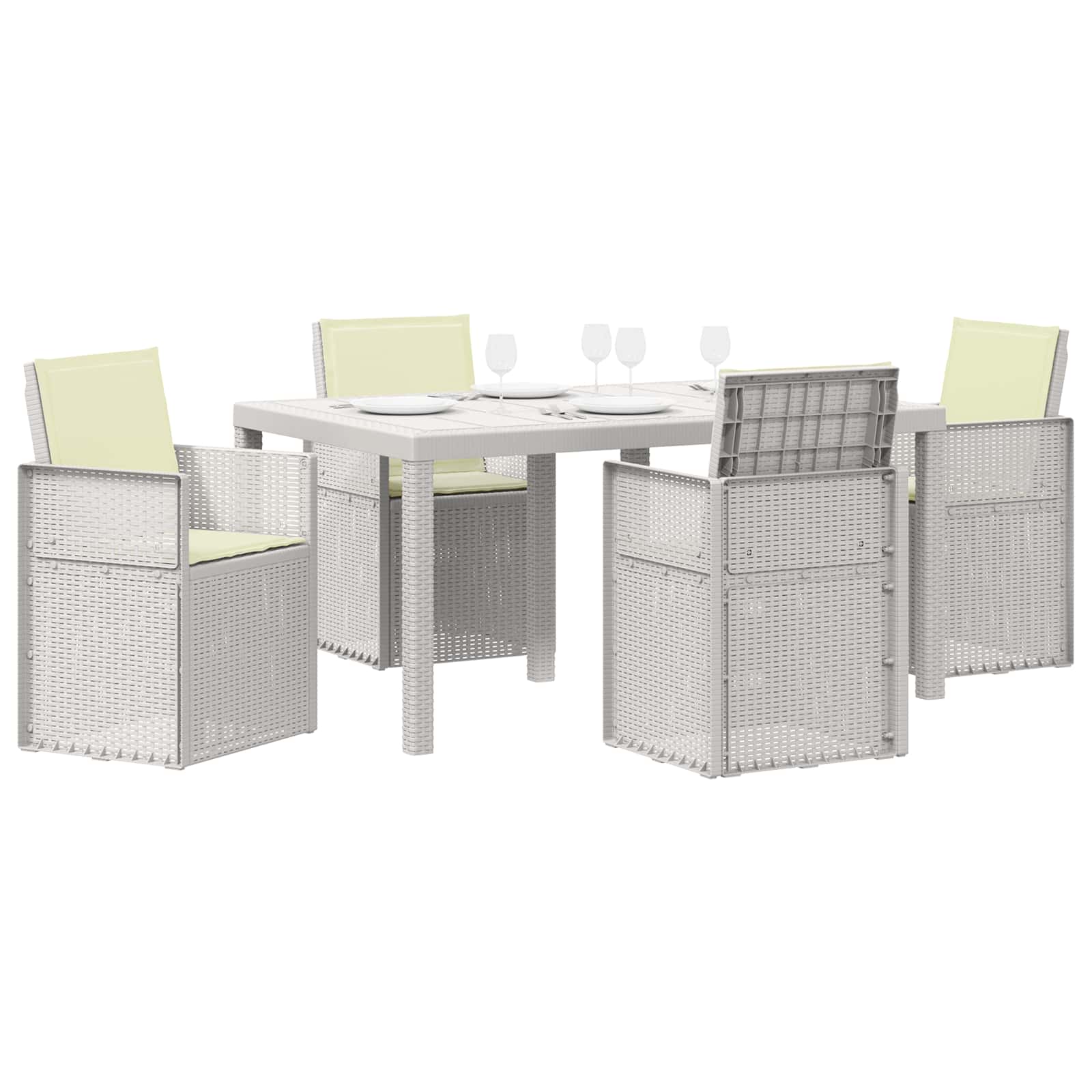 Tuin eettafelset met kussen 5 pcs Wit en crèmekleurig PP