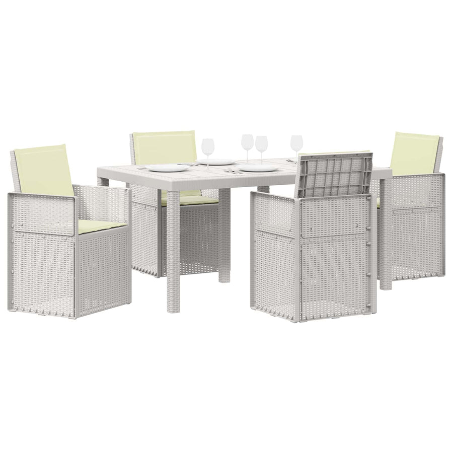 Tuin eettafelset met kussen 5 pcs Wit en crèmekleurig PP
