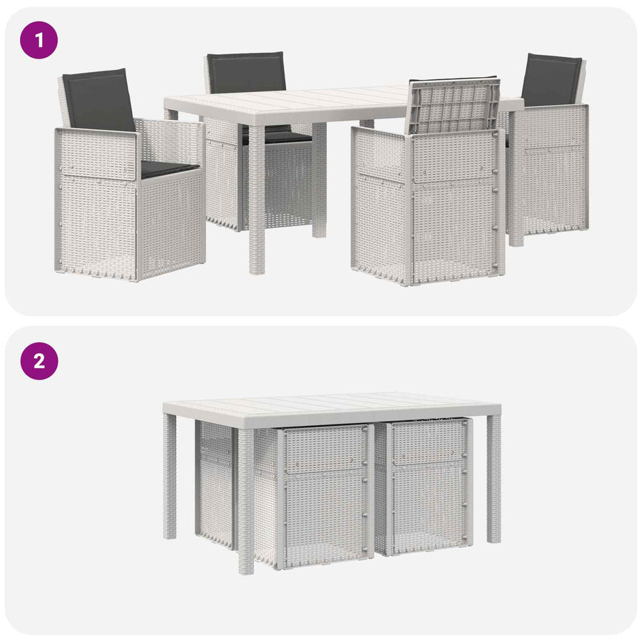 Tuin eettafelset met kussen 5 pcs Wit en antracietkleurig PP