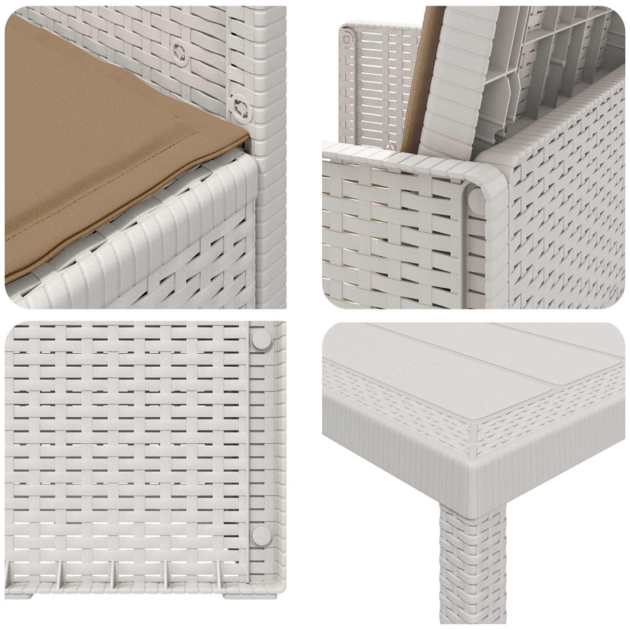 Tuin eettafelset met kussen 5 pcs Wit en Taupe PP